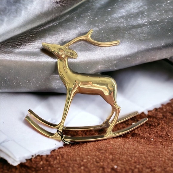 West Elm Brass Holiday Decorative Rocking Reindeer - Picture 6 of 9